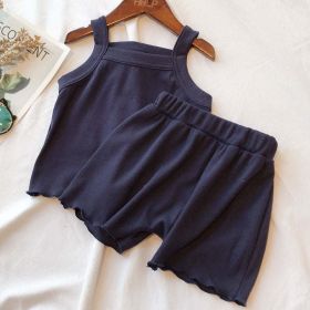 Baby Girl Solid Color Sleeveless Vest With Shorts Sets (Color: Navy Blue (Dark Blue), Size/Age: 73 (6-9M))