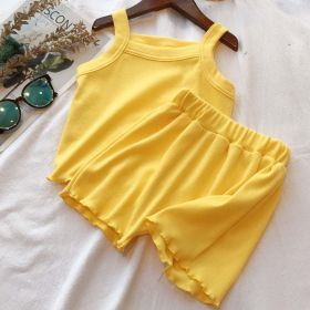 Baby Girl Solid Color Sleeveless Vest With Shorts Sets (Color: yellow, Size/Age: 80 (9-12M))