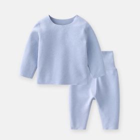 Baby 2pcs Solid Color Longsleeve Shirt And Pants Warm Winter Sets Pajamas (Color: Blue, Size/Age: 80 (9-12M))