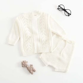 Baby Solid Color Hollow Carved Design Knitwear Sets (Color: White, Size/Age: 100 (2-3Y))