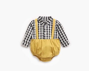 Baby Boy 1pcs Plaid Pattern False 1 Pieces Design Lapel Bodysuit Onesies (Size/Age: 100 (2-3Y))