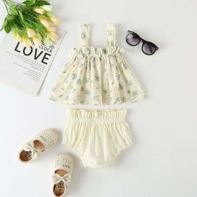 Baby Girl Floral Print Pattern Sleeveless Tops Combo Shorts Sets In Summer (Size/Age: 100 (2-3Y))