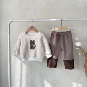 Baby Bear Embroidered Pattern Plush Hoodies Combo Pants Pieces Sets (Size/Age: 90 (12-24M))