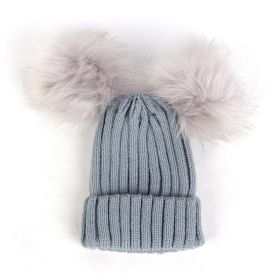 Children Pom Pom Bobble Hat Accessories (Color: B-Gray)