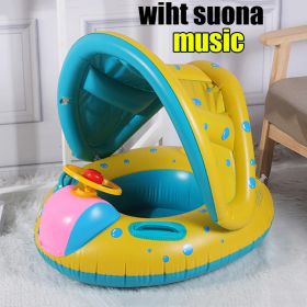 Inflatable Baby Swimming Rings Seat Floating Sun Shade Toddler Swim Circle Fun Pool Bathtub Beach Party Summer Water Toys (Variants: Yellow ( With Stearing Wheel))