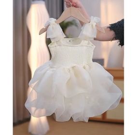 Summer Children Straps Pettiskirt Mesh Princess Dress (Option: Champagne Butterfly Q122-80cm)