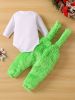 Adorable Baby Christmas Outfit - Funny Graphic Crew Neck Long Sleeve Romper + Green Fuzzy Suspender Pants Clothes Set