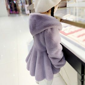 Girls' Personalized Hooded Imitation Fur Rabbit Fur Thickened Warm Coat (Option: Purple-90cm)