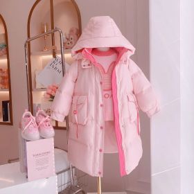 Girls Padded Cotton Clothes Mid-length Thickened Warm (Option: Pink-120cm)