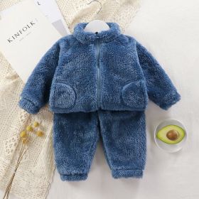 Children's Spring And Autumn Winter Suit Plush Homewear Two-piece Warm Clothes (Option: Sapphire Blue-90CM)