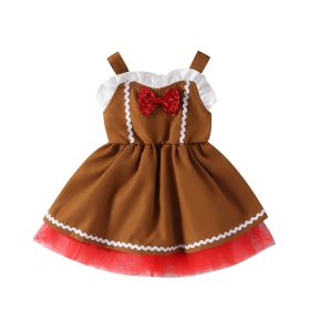 Bow Suspenders Splicing Mesh Children Dress (Option: Brown-110cm)