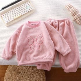 Boys And Girls Thermal Pajamas Suit (Option: AL Fleece Lined Light Pink-120cm)