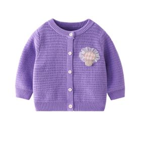 Children's Fashion Simple Cardigan Sweater Sweet (Option: Purple-130cm)