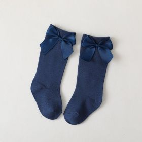 Children's Middle-long Stockings Spring And Autumn Big Bow Socks (Option: Sapphire Blue Large Big Bow-M)