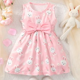 Cute Rabbit Print Girl Dress (Option: Pink-9to12M)