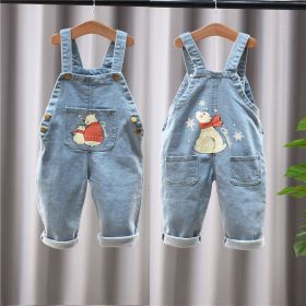 Crawler Baby Clothes One-piece Denim Jeans Pants Suspender (Option: New Korean Style White Bear-90)