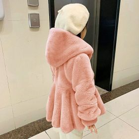 Girls' Personalized Hooded Imitation Fur Rabbit Fur Thickened Warm Coat (Option: Pink-100cm)