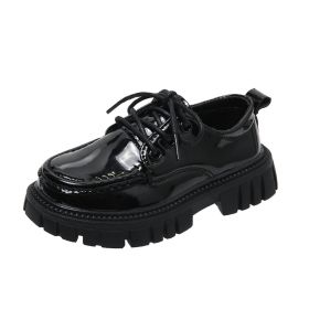 Spring And Autumn Children's English Style Black Thick Sole Single Shoes (Option: Lace Up-31/18.6cm)