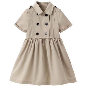 Kids Summer Clothing Beige Korean Style Children Shirt Girls' Dress Medium And Large Children's Dress Children Shirt (Option: Beige-130cm)